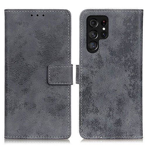 Leather Case Stands Flip Cover Holder D05Y for Samsung Galaxy S22 Ultra 5G Gray