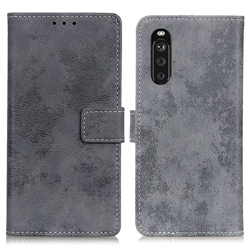 Leather Case Stands Flip Cover Holder D05Y for Sony Xperia 10 III Gray