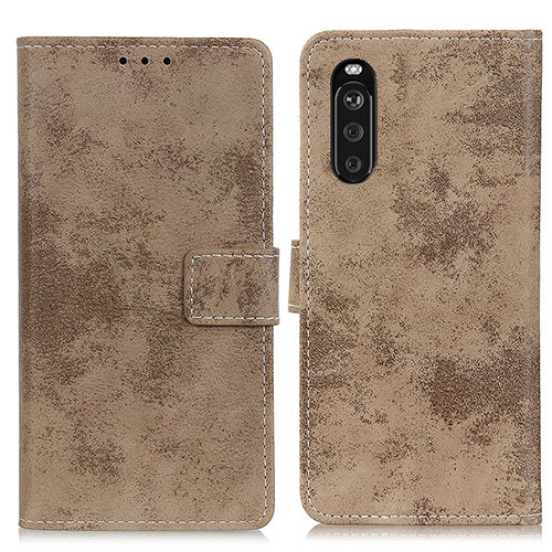 Leather Case Stands Flip Cover Holder D05Y for Sony Xperia 10 III Khaki