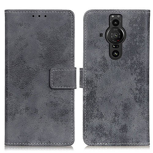 Leather Case Stands Flip Cover Holder D05Y for Sony Xperia PRO-I Gray