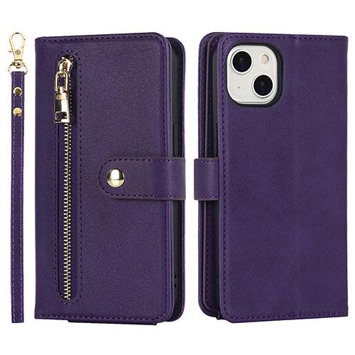 Leather Case Stands Flip Cover Holder D06T for Apple iPhone 13 Purple