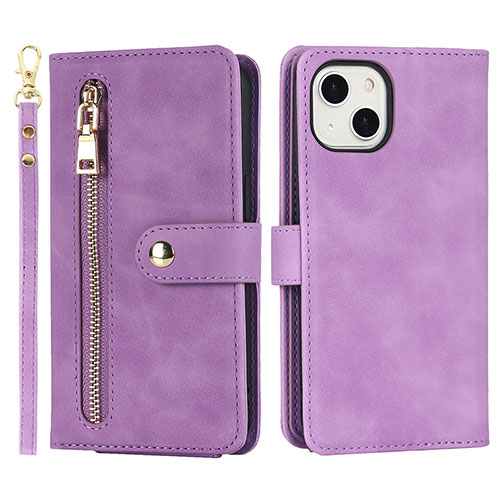 Leather Case Stands Flip Cover Holder D06T for Apple iPhone 14 Clove Purple