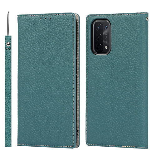 Leather Case Stands Flip Cover Holder D06T for OnePlus Nord N200 5G Cyan