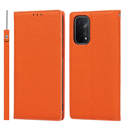 Leather Case Stands Flip Cover Holder D06T for OnePlus Nord N200 5G Orange