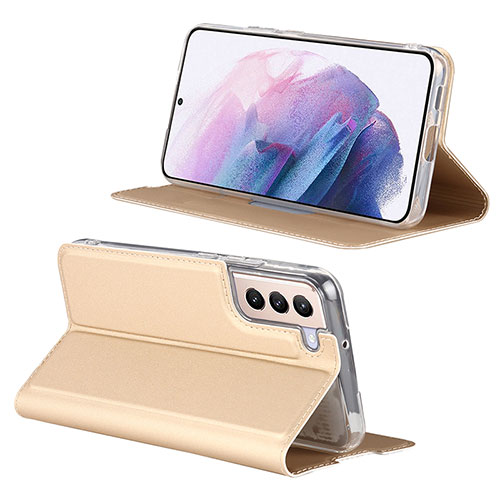 Leather Case Stands Flip Cover Holder D06T for Samsung Galaxy S23 Plus 5G Gold