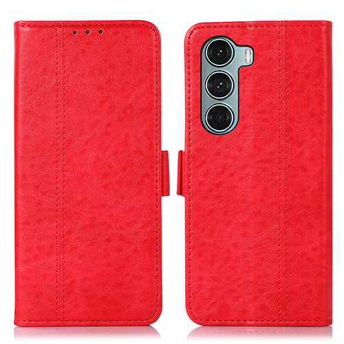 Leather Case Stands Flip Cover Holder D06Y for Motorola Moto G200 5G Red