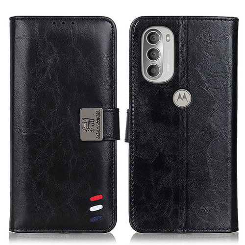 Leather Case Stands Flip Cover Holder D06Y for Motorola Moto G51 5G Black