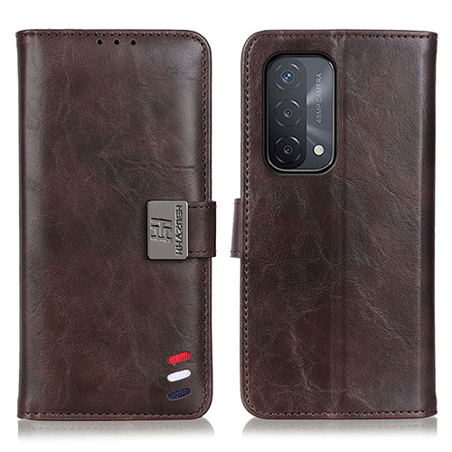 Leather Case Stands Flip Cover Holder D06Y for OnePlus Nord N200 5G Brown
