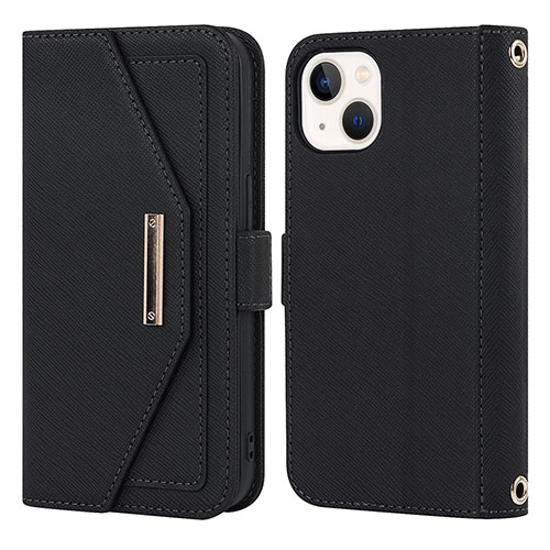 Leather Case Stands Flip Cover Holder D07T for Apple iPhone 14 Plus Black