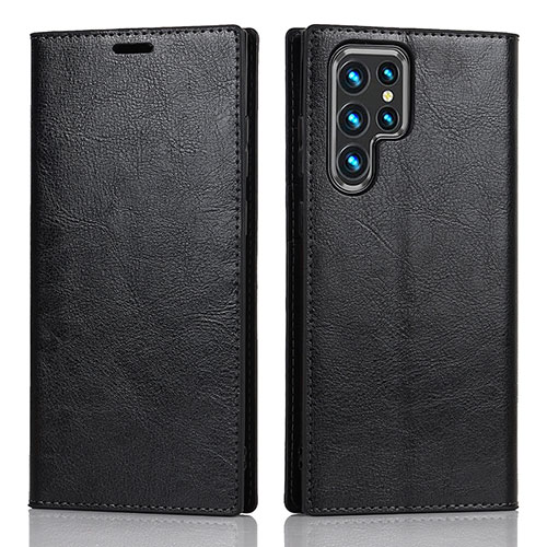 Leather Case Stands Flip Cover Holder D07T for Samsung Galaxy S21 Ultra 5G Black