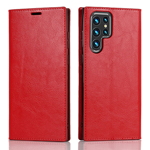 Leather Case Stands Flip Cover Holder D07T for Samsung Galaxy S21 Ultra 5G Red
