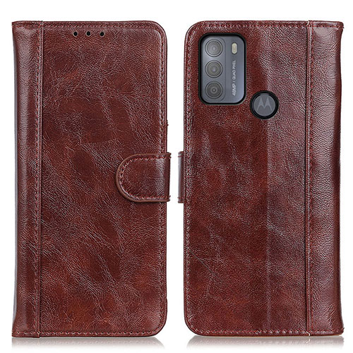 Leather Case Stands Flip Cover Holder D07Y for Motorola Moto G50 Brown