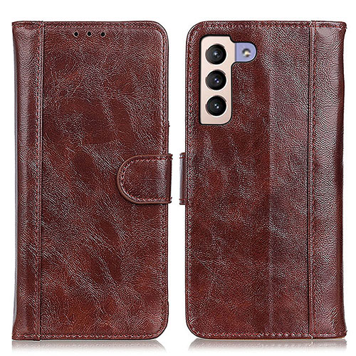 Leather Case Stands Flip Cover Holder D07Y for Samsung Galaxy S21 FE 5G Brown
