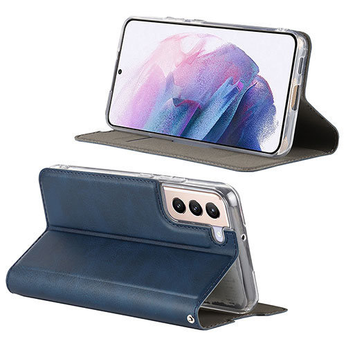 Leather Case Stands Flip Cover Holder D08T for Samsung Galaxy S21 5G Blue