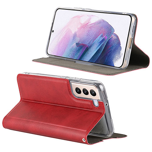 Leather Case Stands Flip Cover Holder D08T for Samsung Galaxy S21 5G Red