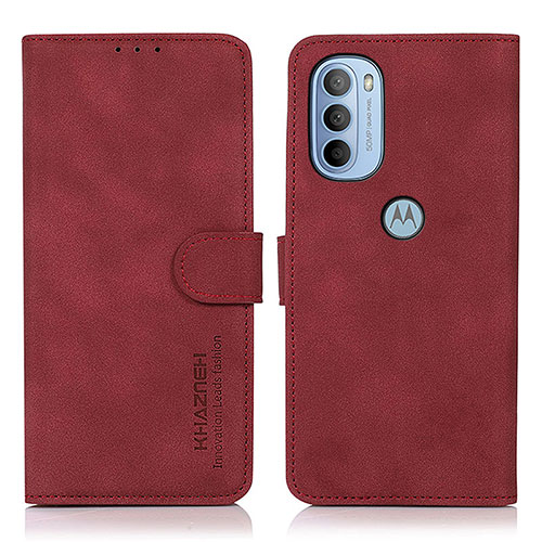 Leather Case Stands Flip Cover Holder D08Y for Motorola Moto G31 Red