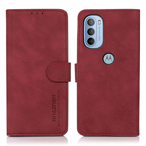 Leather Case Stands Flip Cover Holder D08Y for Motorola Moto G41 Red