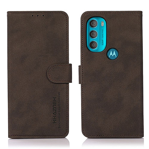 Leather Case Stands Flip Cover Holder D08Y for Motorola Moto G71 5G Brown