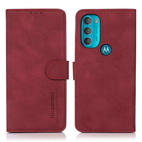 Leather Case Stands Flip Cover Holder D08Y for Motorola Moto G71 5G Red
