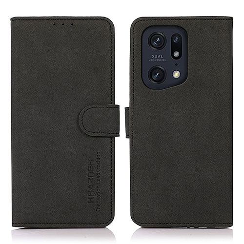 Leather Case Stands Flip Cover Holder D08Y for Oppo Find X5 Pro 5G Black