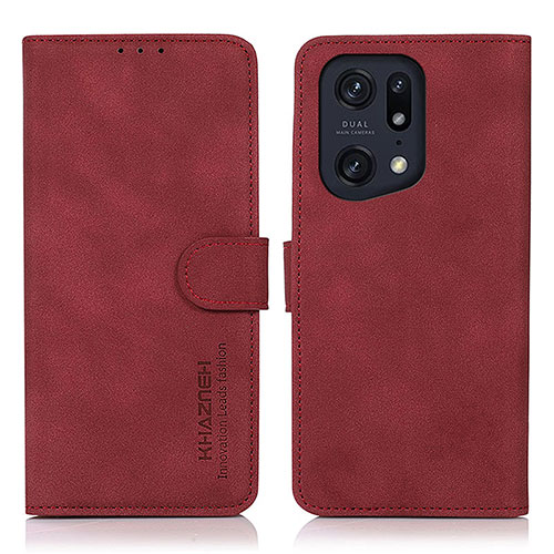 Leather Case Stands Flip Cover Holder D08Y for Oppo Find X5 Pro 5G Red