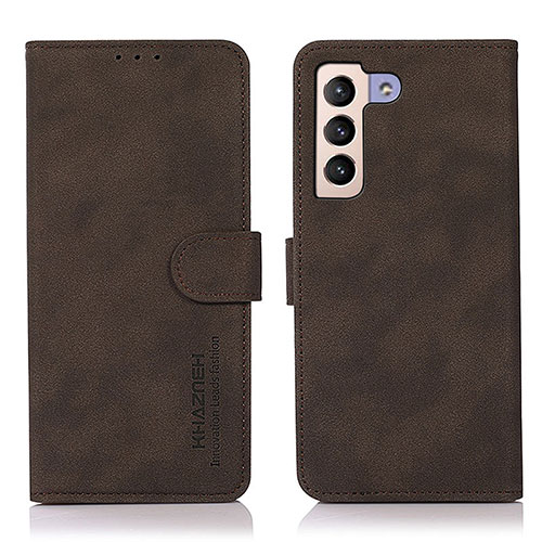 Leather Case Stands Flip Cover Holder D08Y for Samsung Galaxy S21 5G Brown