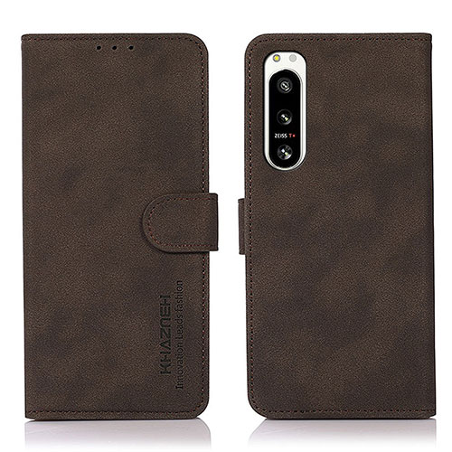 Leather Case Stands Flip Cover Holder D08Y for Sony Xperia 5 IV Brown