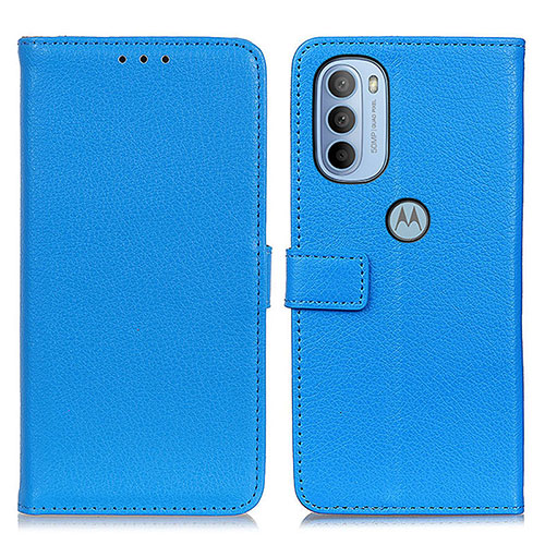Leather Case Stands Flip Cover Holder D09Y for Motorola Moto G31 Sky Blue