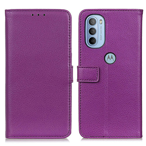 Leather Case Stands Flip Cover Holder D09Y for Motorola Moto G41 Purple