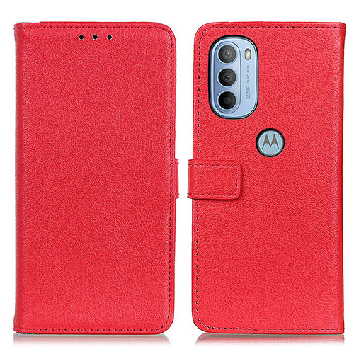 Leather Case Stands Flip Cover Holder D09Y for Motorola Moto G41 Red