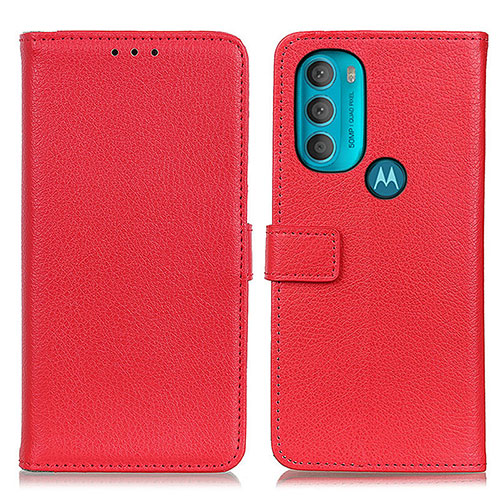 Leather Case Stands Flip Cover Holder D09Y for Motorola Moto G71 5G Red