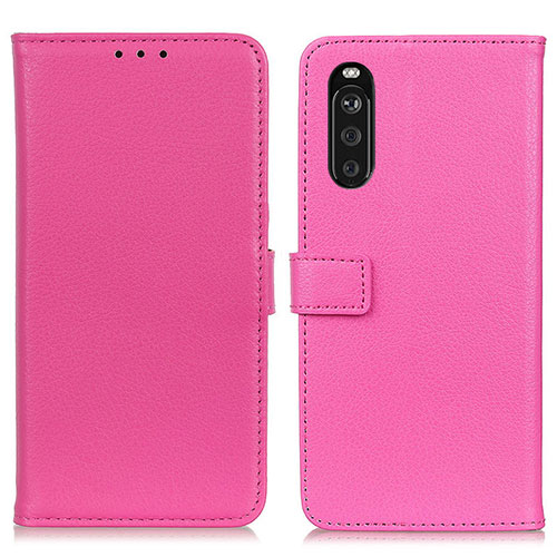 Leather Case Stands Flip Cover Holder D09Y for Sony Xperia 10 III Hot Pink