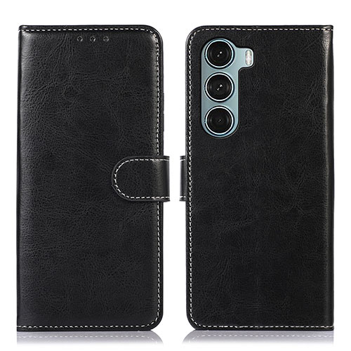 Leather Case Stands Flip Cover Holder D10Y for Motorola Moto G200 5G Black