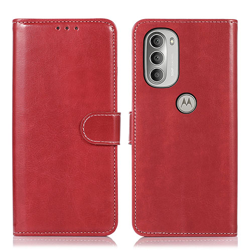 Leather Case Stands Flip Cover Holder D10Y for Motorola Moto G51 5G Red