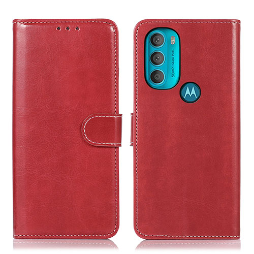 Leather Case Stands Flip Cover Holder D10Y for Motorola Moto G71 5G Red