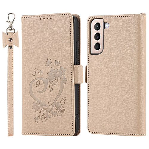 Leather Case Stands Flip Cover Holder D11T for Samsung Galaxy S21 5G Gold