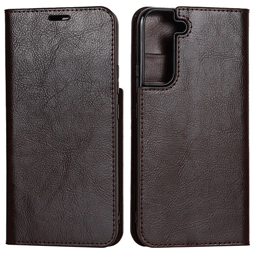 Leather Case Stands Flip Cover Holder D13T for Samsung Galaxy S21 5G Brown