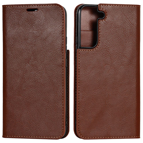 Leather Case Stands Flip Cover Holder D13T for Samsung Galaxy S21 FE 5G Light Brown