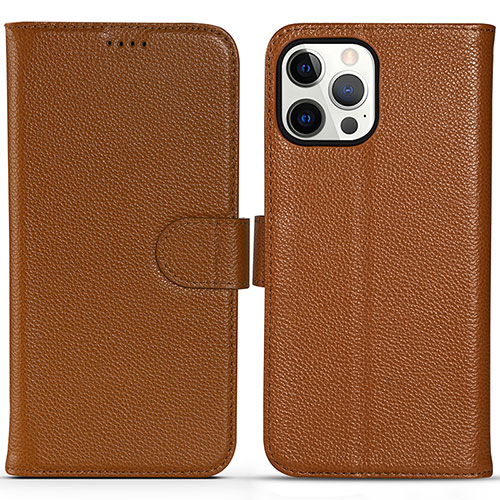 Leather Case Stands Flip Cover Holder DL1 for Apple iPhone 14 Pro Light Brown