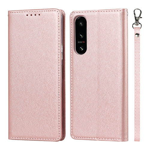 Leather Case Stands Flip Cover Holder DT1 for Sony Xperia 5 IV Rose Gold