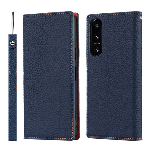 Leather Case Stands Flip Cover Holder DT2 for Sony Xperia 5 IV Blue