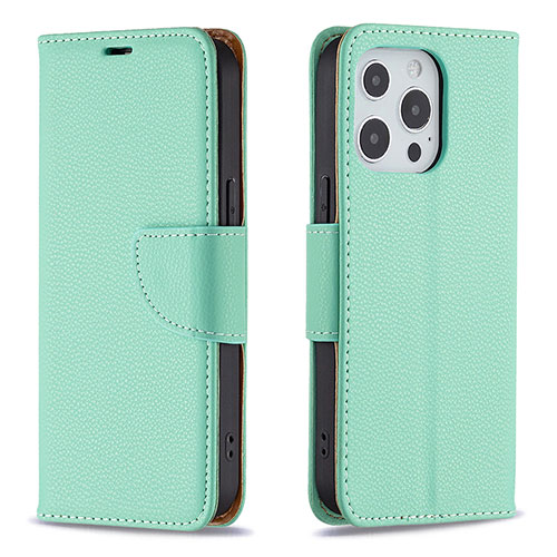 Leather Case Stands Flip Cover Holder for Apple iPhone 13 Pro Max Cyan