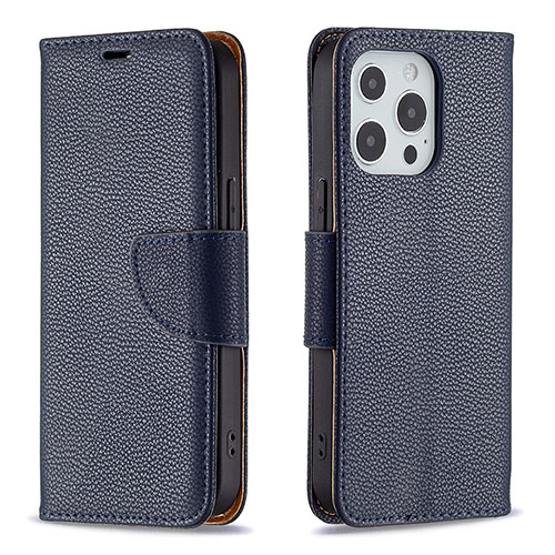 Leather Case Stands Flip Cover Holder for Apple iPhone 13 Pro Max Navy Blue