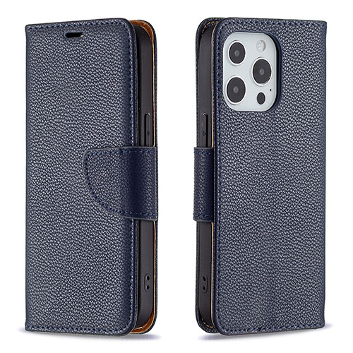 Leather Case Stands Flip Cover Holder for Apple iPhone 13 Pro Navy Blue