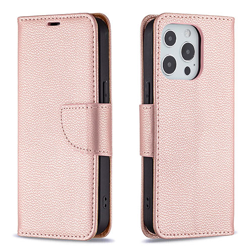 Leather Case Stands Flip Cover Holder for Apple iPhone 13 Pro Rose Gold