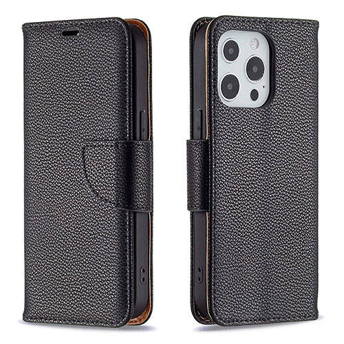 Leather Case Stands Flip Cover Holder for Apple iPhone 14 Pro Black