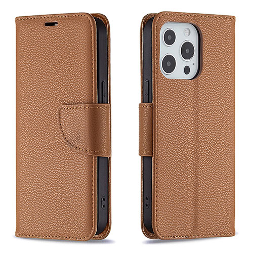 Leather Case Stands Flip Cover Holder for Apple iPhone 14 Pro Max Brown