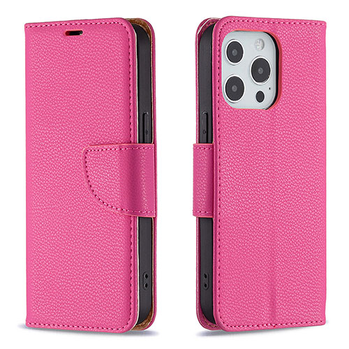 Leather Case Stands Flip Cover Holder for Apple iPhone 16 Pro Hot Pink