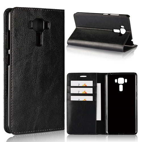 Leather Case Stands Flip Cover Holder for Asus Zenfone 3 Laser Black