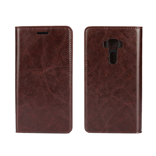 Leather Case Stands Flip Cover Holder for Asus Zenfone 3 ZE552KL Brown